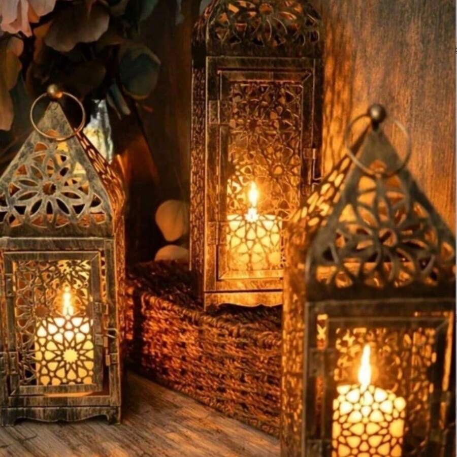 1/2 chiếc đèn lồng kim loại kiểu Ma-rốc, giá đỡ nến bằng sắt rỗng, thích hợp cho Halloween, Ngày lễ tình nhân, Lễ Tạ ơn, trang trí bàn làm việc Giáng sinh, trang trí nhà cửa và nhà bếp.