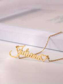 1pc Customizable Stainless Steel Hollow Heart Pendant Necklace With Name, Minimalist Fashion Name Necklace, Customizable Name, Suitable For Muslim Festivals, Mother's Day, Back To School, Valentine's Day, Birthday, Anniversary And Other Occasions As Gifts - Multicolor 3 - View 4