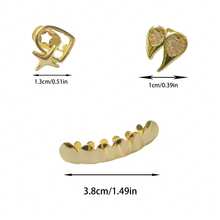 1 Set Personalized Micro-Inlaid Zirconia Heart & Teardrop Hollow Star Dental Grillz, Flat Teeth Grill, Unisex Daily Wear