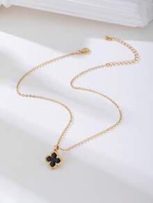 1pc Rhinestone Embellished Hollow Metal Punk Gothic Flower & Geometric Clover Minimalist Necklace