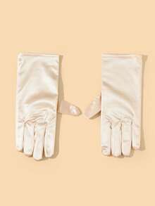 1 Pair Elegant Solid Color Thin Fingerless Gloves - Champagne - View 2