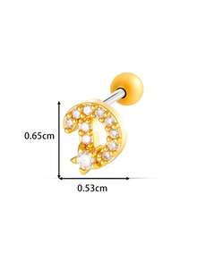 Toppiercing 1件铜锆石26个英文字母耳钉，不锈钢杆耳骨穿孔耳环