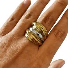1 pieza Anillo de mujer con hilo giratorio, estilo minimalista exagerado de moda, color contrastante oro rosa, resistente al agua, no se desvanece, de alta calidad, personalizado para uso diario - Anillo de mujer de varias vueltas - Ver 5