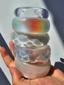 1件白色亮面树脂手镯，时尚多彩女士饰品 - 彩色 - 查看 5