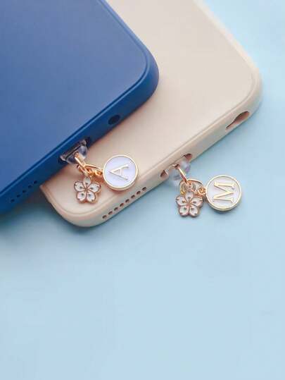 1pc Letter A/M & Flower Charm Phone Dust Plug For Type-C Interface Birthday Festival Gift