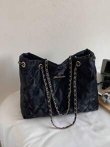 女士时尚纯色设计休闲单肩包，带链条，适合日常使用，秋季款