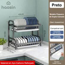 3 Camadas 43CM Organizador Multifuncional de Cozinha 1 Peça Preto 43cm - Suporte Palitos Tabua Corte Prato Drenagem Otimiza Espaço Balcão Presente Festivo - Preto - Visão 8