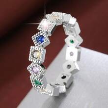1pc Fashionable Geometric Arrangement Design Cubic Zirconia Women Ring - Multicolor - View 13