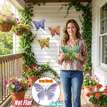 4 PEÇAS Decoração de Parede em Metal Vibrante de Borboleta, Escultura de Parede de Arte em Ferro Resistente à Ferrugem de 23,1 cm, Ornamento Decorativo Suspenso para Jardim, Pátio, Quintal, Varanda, Cerca - Presente Perfeito para Família, Amigos, Inauguração de Casa e Dia das Mães - Estilo A - Visão 6