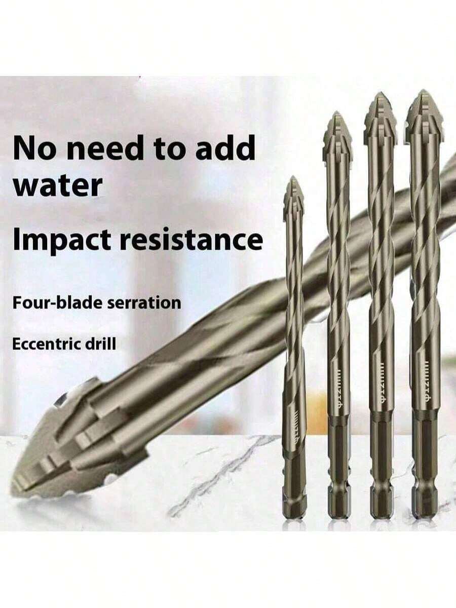 3pcs Carbon Steel Drill Bit Set, 6mm+8mm+10mm 4-Flute Eccentric Saw Tooth Drill Bits For Metal, Stainless Steel, Ceramic, Concrete, Glass, Tile, Marble