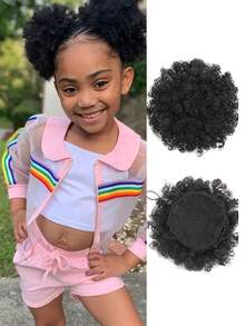 2pcs/Set Kids Fluffy Curly Hair Ties - Soft Synthetic Elastic Hair Bands Suitable For Various Bun & Ponytail Hairstyles