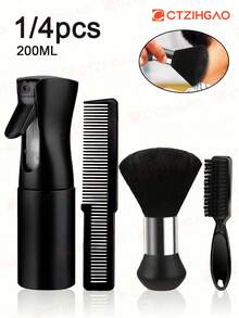 CTZIHGAO 1/4 Piece Professional Barber Grooming Kit - Essential Tools For Haircut And Beard Care - Includes Heat-Resistant Styling Comb, Beard Trimmer Cleaning Brush, Soft Nylon Bristle Beard Brush, And Neck Duster - Black - View 2
