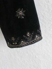 Chaqueta de terciopelo bordada vintage, negro para primavera/otoño - Negro - Ver 9