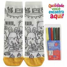 Meias Bob para Pintar – Meia Infantil de Colorir com Canetinhas Laváveis - Rosa chiclete - Visão 7