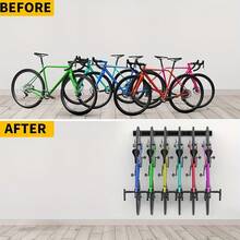 Soporte de Pared para Bicicletas de Alta Resistencia - Almacenamiento para 4 Bicicletas, Organizador de Garaje de Metal Negro con Múltiples Ganchos, Ideal para Bicicletas de Carretera y Montaña - Negro - Ver 5