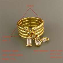 VKHK Bộ 4 món mặt dây chuyền và nhẫn mạ vàng sang trọng đính đá Cubic Zirconia, thích hợp cho nữ giới đeo hàng ngày và trong các dịp cưới hỏi, làm quà tặng. - Bộ nhẫn 4 chiếc - Xem 9