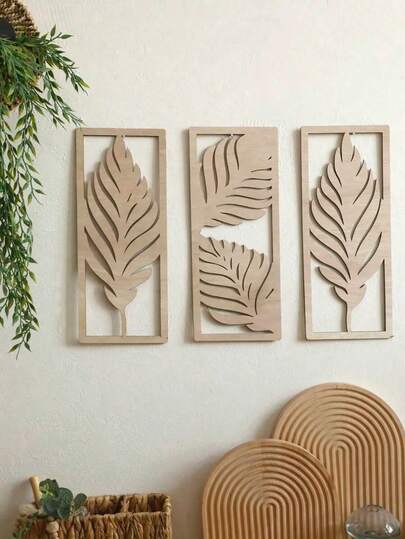 3pcs Leaf Shaped Wall Decor - Elegant Plant Decorations For Living Room, Bedroom, Office - Natural Style Wall Hanging Decor - Minimalist Modern Boho Home Decor - Unique Gift For Plant Lovers - Suitable For Spring, Wedding, Mother's Day Boho Wall Decor