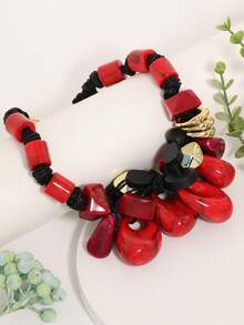 Retro Brown Rope Necklace, Contrasting Textured Stone Decor Minimalist Clavicle Chain, Lightweight Elegant Mori Style Necklace - Water Drop Pendant - View 6