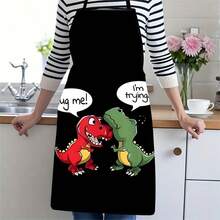 1PC Cartoon Dinosaur Apron Red Green Dinosaur Hugging Design Funny Animal Print Kitchen Apron Cute Cartoon Character Cooking Apron Family Baking Apron Creative Animal Pattern Kitchen Clothing - A - View 5