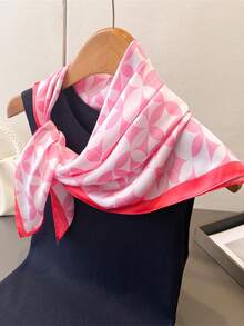 1pc Square Scarf, Women's Satin Printed Headband, Headwrap, Fashion Ladies Hair Scarf, Shawl, Scarf, Women's Neckerchief, Headscarf - Geometric Circles In Pink - View 4