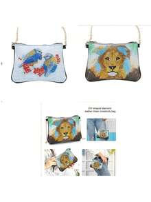 1pc 5D DIY Diamond Painting Shoulder Chain Bag - Patterns: Lovebirds, Skull, Lion - Leather Material - Suitable For Daily Commute, Travel, Picnic, Etc. - Multicolor - View 4