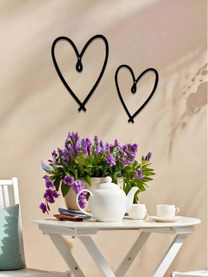 2pcs Metal Heart-Shaped Wall Decor, Minimalist Line Art Wall Painting, Bedroom Living Room Gallery Wall Decoration, Heart-Shaped Gift, Heart Wall Art, Heart Sculpture, Suitable For Wedding, Valentine's Day, Bedroom, Living Room, Outdoor Decoration, Great For Room Decor
