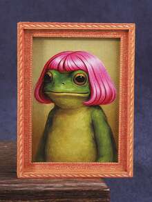 1 Piece Of Quirky Middle Part Hair Frog Pattern Fridge Magnet, Mini Photo Frame Shape, Fun Home Decoration Prop, Holiday Gift - Multicolor - View 10