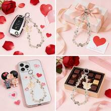 1件装蝴蝶水晶情人节新年手机腕带，手机吊坠，链条钥匙扣，串珠手机带，带扣免提手链，腕带 - 彩色 - 查看 4