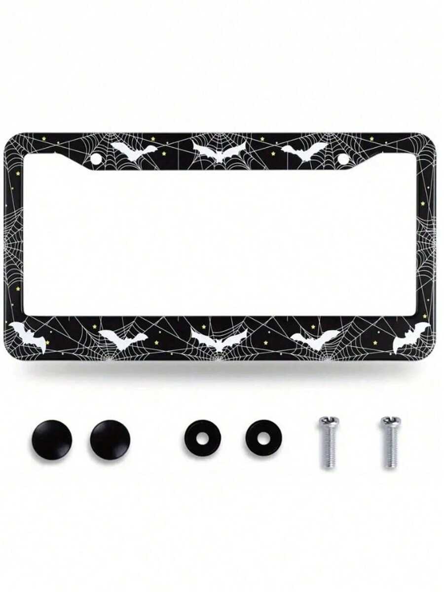 1pc Black & White Aluminum Alloy Car License Plate Frame, Fashionable & Aesthetic 3D License Plate Holder - A - View 1