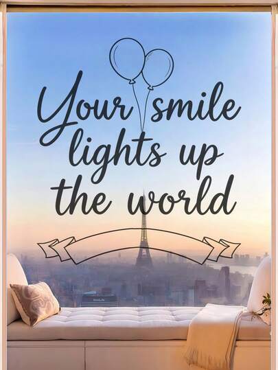 1 pieza Adhesivo de ventana minimalista con texto negro y el mensaje inspirador "TU SONRISA ILUMINA EL MUNDO", Adhesivos para ventanas de vidrio perfectos para ventanas del hogar, espejos, oficinas y cafeterías. Ideal para amantes de la decoración moderna, fans del arte de citas y un regalo significativo para amigos, parejas y entusiastas de la decoración.