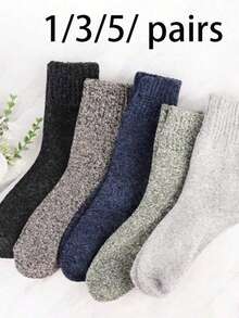5 Pairs Women's Thickened Thermal Lined Warm Wool Crew Socks, Winter