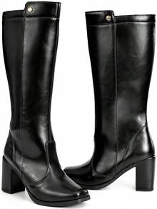 Lumiss Women's High-Top Boot With High Block Heel, Comfortable, Square Toe - 黑色 - 查看 5