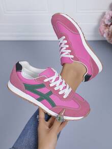 Popular Styles In 2026 Include Pink And Green Color-Blocked Women's Casual Low-Top Sneakers, Retro Archand Training Shoes, And Comfortable Running Shoes. - Hồng - Xem 6