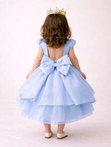 Vestido Bebezinha Festa Infantil Menina Criança Com Pérolas Lindo Bebê Luxo Criança Aniversário Casamento Moderno Rodado - Azul bebê - Visão 4