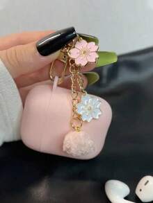 2-In-1 Customized Minimalist Floral Shaped Keychain With TPU Anti-Drop Case & Earphone Cover, Compatible With Apple Pro 3/Pro 2, Soft Pink/White Simple Flower Silicone Wireless Earphone Protective Case Compatible With Airpods 1/2/3/4 - Pink - View 4