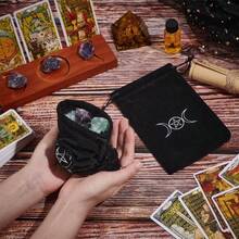 1 pieza 2 estilos Bolsa de almacenamiento de Tarot negra Bolsa de terciopelo con cordón Bolsas de regalo con pentagrama y fase lunar para Tarot, dados, tarjetas, joyería, bola de cristal, tarjetas de adivinación, Halloween - Tipo B - Ver 1