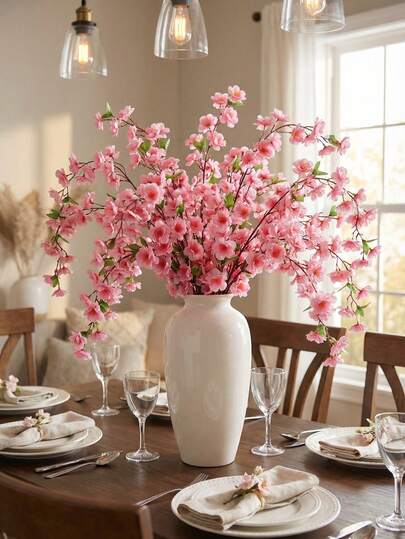 1/4/8pcs Artificial Peach Blossom, Spring Home Decor Silk Fake Flowers, Home, Dining Table, Party, Wedding Decoration, Gift For Women, Valentine's Day