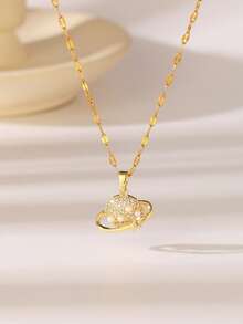 1件时尚欧美风格向日葵镶嵌闪亮锆石设计，不锈钢镀金链项链，适合女性日常佩戴、重要场合、约会、聚会、节日等。 - 金黃色 - 查看 11