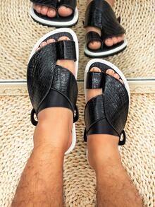 Men's Flat Comfortable Arabic Style Slippers, Middle Eastern Men's Sandals, Black Middle Eastern Slide Sandals - Black - View 4