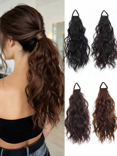 Extensions de queue de cheval en cheveux synthétiques, fibre résistante à la chaleur, queue de cheval à couches naturelles, bande élastique ondulée naturelle, convient pour le port quotidien et les occasions pour les femmes