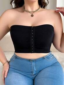 Women Comfortable Seamless Plus Size Front Closure Bandeau Bra ,Elegant Wireless Bras Brassiere For Larger Sizes,Black Top - 黑色 - 查看 3