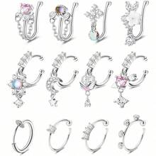 ORAZIO 12Pcs Unisex Silver Non-Piercing Fake Nose Ring Hoops | CZ Dangle Clip-On Cartilage Tragus Cuff Jewelry - 彩色 - 查看 10