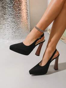 Women's Elegant Sexy Fashion Platforms Square Toe Chunky Heel Party Holiday Versatile Super High Heel Pumps - Black - View 1