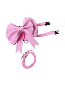 Extra Large Bow Pet Harness Leash, Escape Proof Walking Chest Strap For Small Dogs & Cats - Pink - View 5