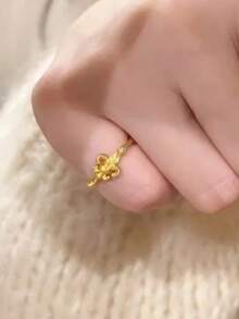 两件套优雅鸢尾花戒指套装，简约铜质镶钻金色开口戒指，适合女性日常、派对、节日、约会、情人节、周年纪念日佩戴，亦可作为珠宝礼物。 - 金色 - 查看 5