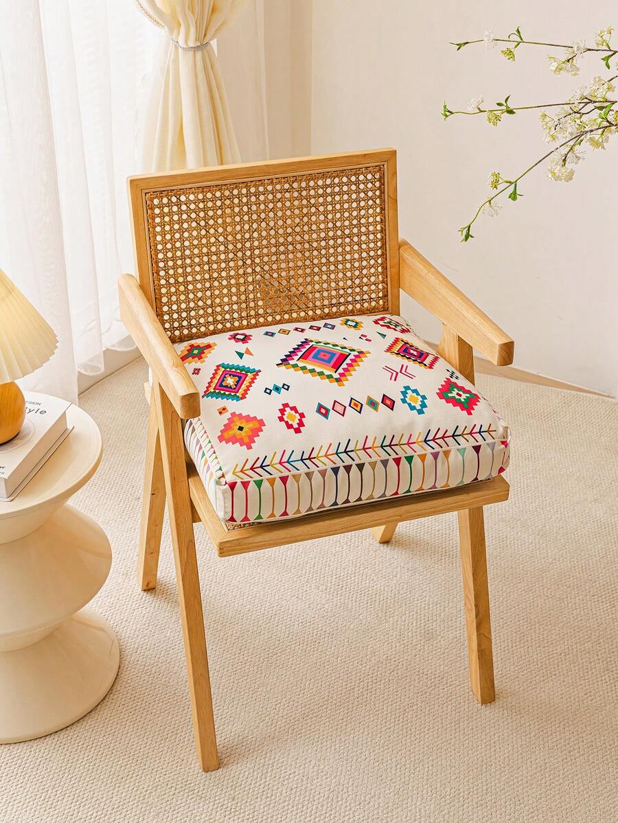 1pc Thickened Farmhouse Style Chair Cushion, Contrast Color Design, Tie-Up Fastening, Suitable For Indoor/Outdoor Chairs In Dining Room, Bedroom, Soft & Comfortable, Easy To Clean