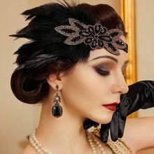 Băng đô cài tóc lông vũ cổ điển thập niên 1920, phụ kiện biểu diễn hóa trang Halloween, băng đô cô dâu. - Nhiều màu - Xem 1