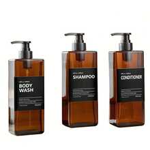 3pcs 500ml/16.9oz Refillable Plastic Pump Bottles, Includes Labels, Reusable For Shampoo, Body Wash, Cosmetics, Bathroom Shower Containers