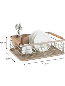 Compact Kitchen Dish Drying Rack With Drip Tray And Utensil Holder, Easy To Assemble And Clean Dishes, Sink Drainer Rack, Silver With Handle - Camel - View 5