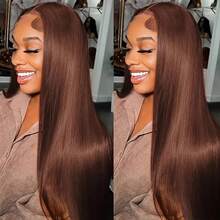 8-34 Inch #4 13x4 Lace Front Wig Human Frontal Hair Brown Wigs Straight Hair HD Lace Wig 200% Density Pre Plucked Natural Hairline Blended Hair Wigs Brazilian Straight #4 Glueless Lace Front Wig For Women Party Festival Daily Use - Brown - View 4